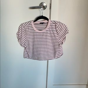 Topshop Cropped Pink and Black Stripes Crop Top